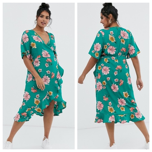 ASOS Dresses & Skirts - ✨LAST CHANCE✨ASOS Influence Plus Green Midi Wrap Floral Dress